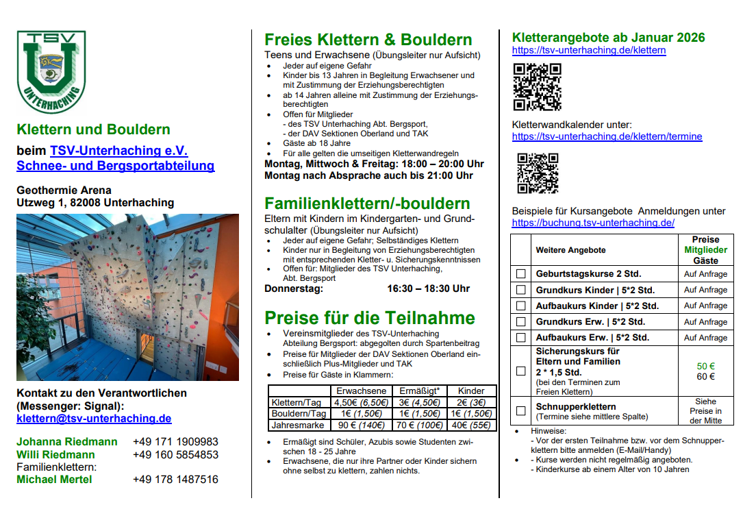 Flyer - Infos zu Klettern und Bouldern