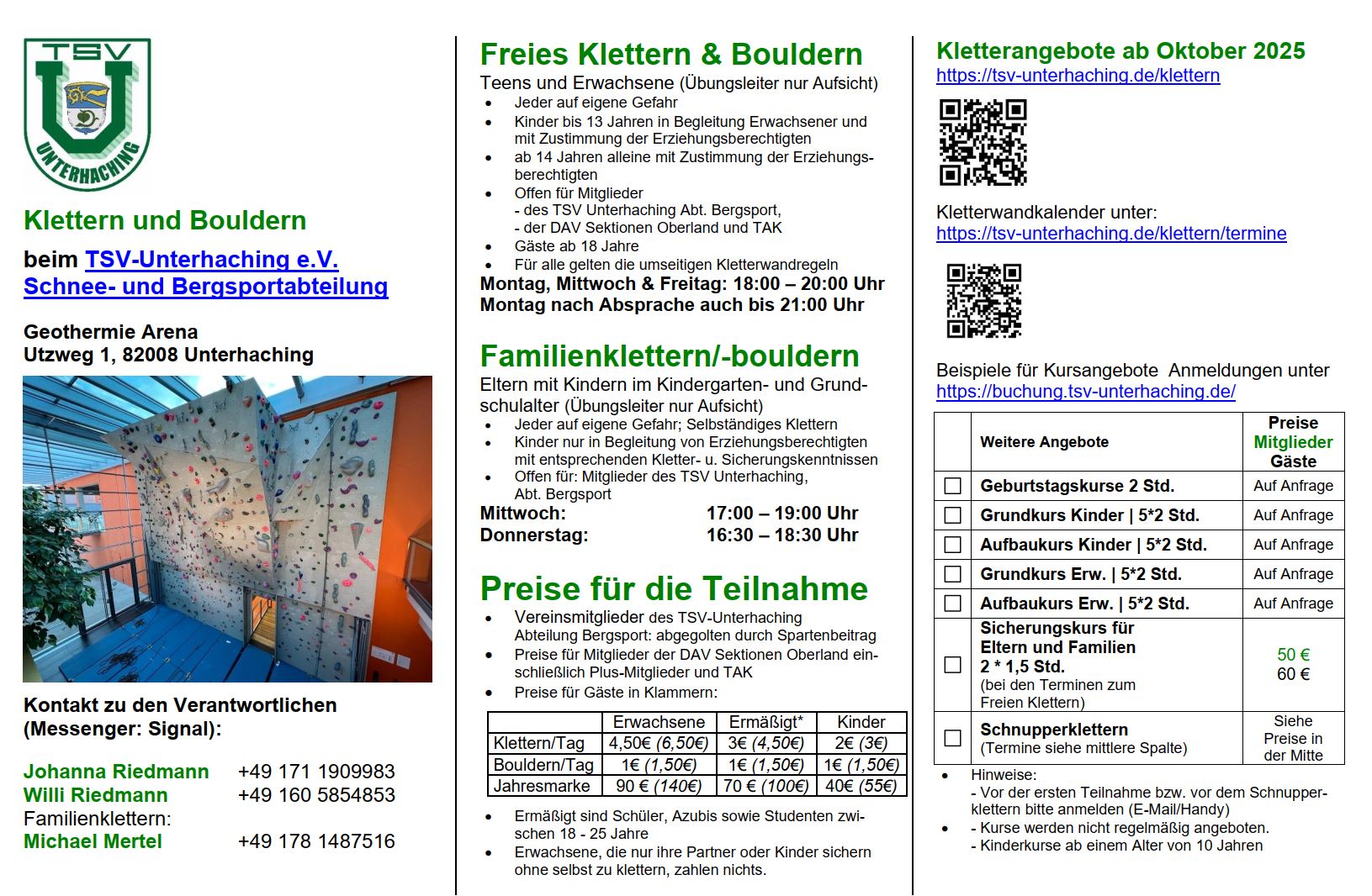 Flyer - Infos zu Klettern und Bouldern