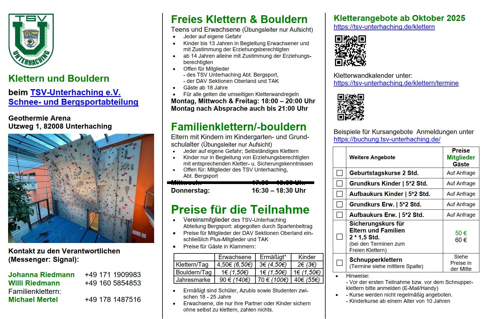 Flyer - Infos zu Klettern und Bouldern