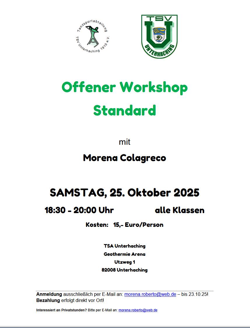 Tanzen: 25.10. offener Standardworkshop mit Morena Colagreco