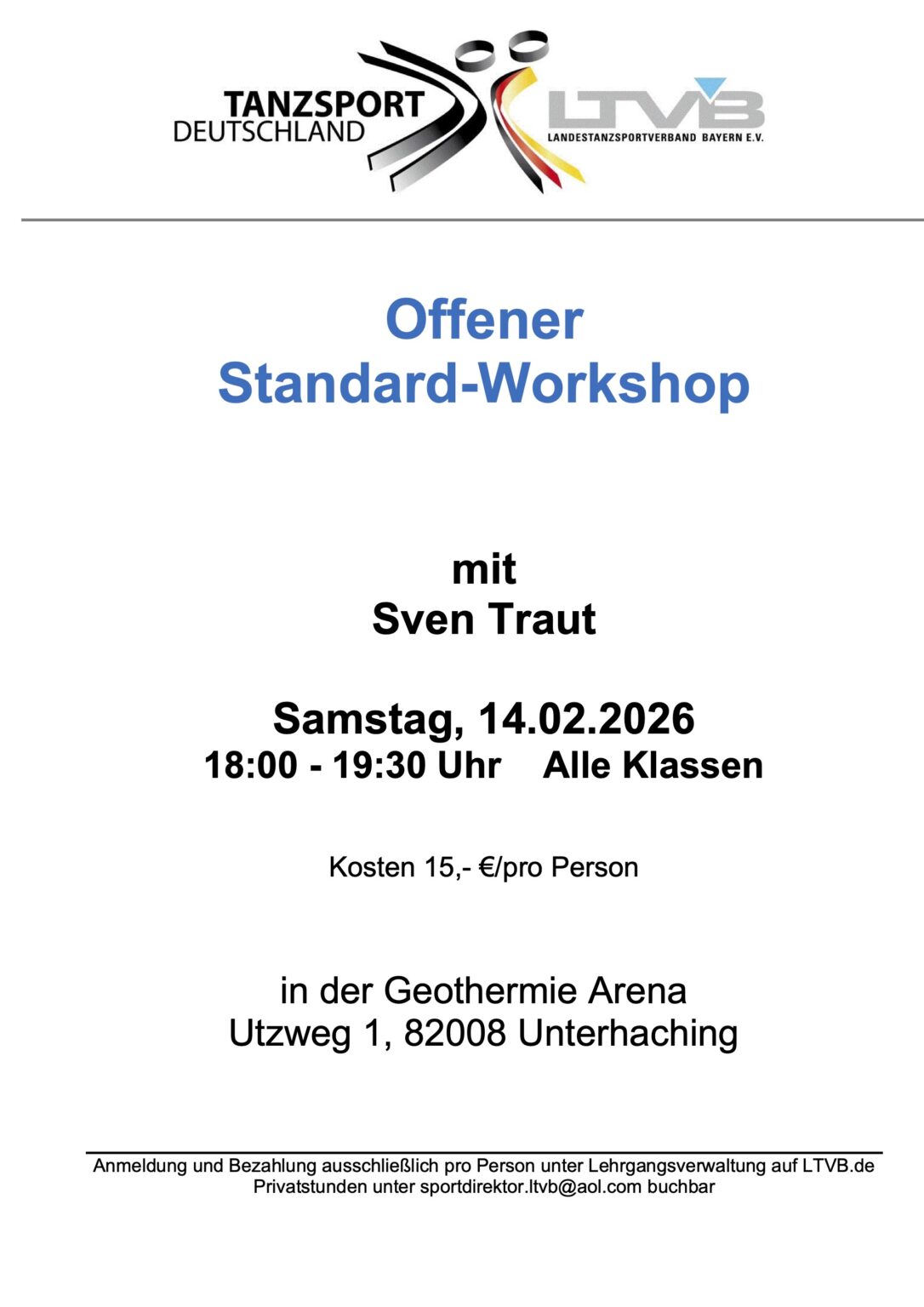 Tanzen: 14.-15.02. LTVB Kadertraining & offener Workshop (Sperrtermin)
